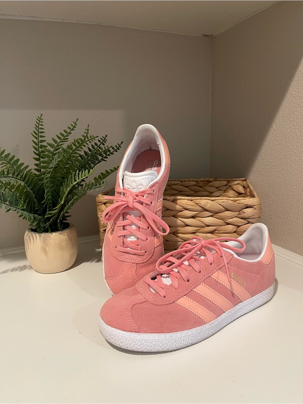adidas Kids Coral Pink Suede Sneakers with White Soles